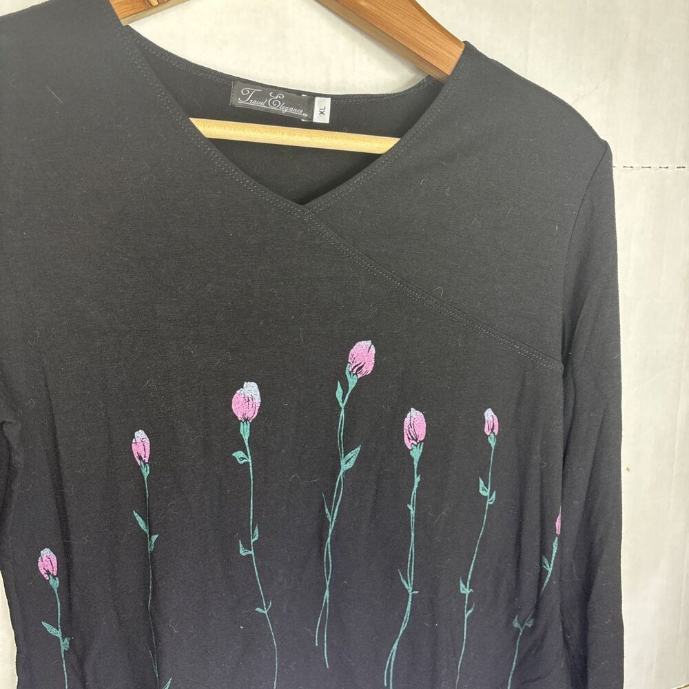 Travel Elegance Xl Black Long Sleeve Flowers Design